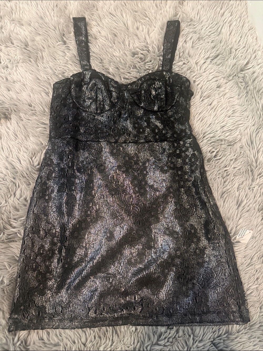 Topshop Black Shimmer Lace Mini Dress